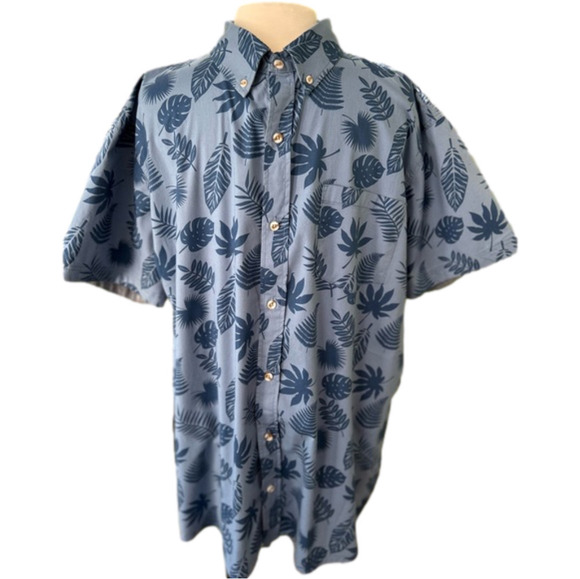 Lee Button Down Shirt Lee Size 2xl Blue Leaves Print Hawaiian Tropical Shirt - Picture 1 of 8